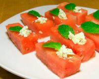 Watermelon Spoons with Feta Cheese and Mint Recipe